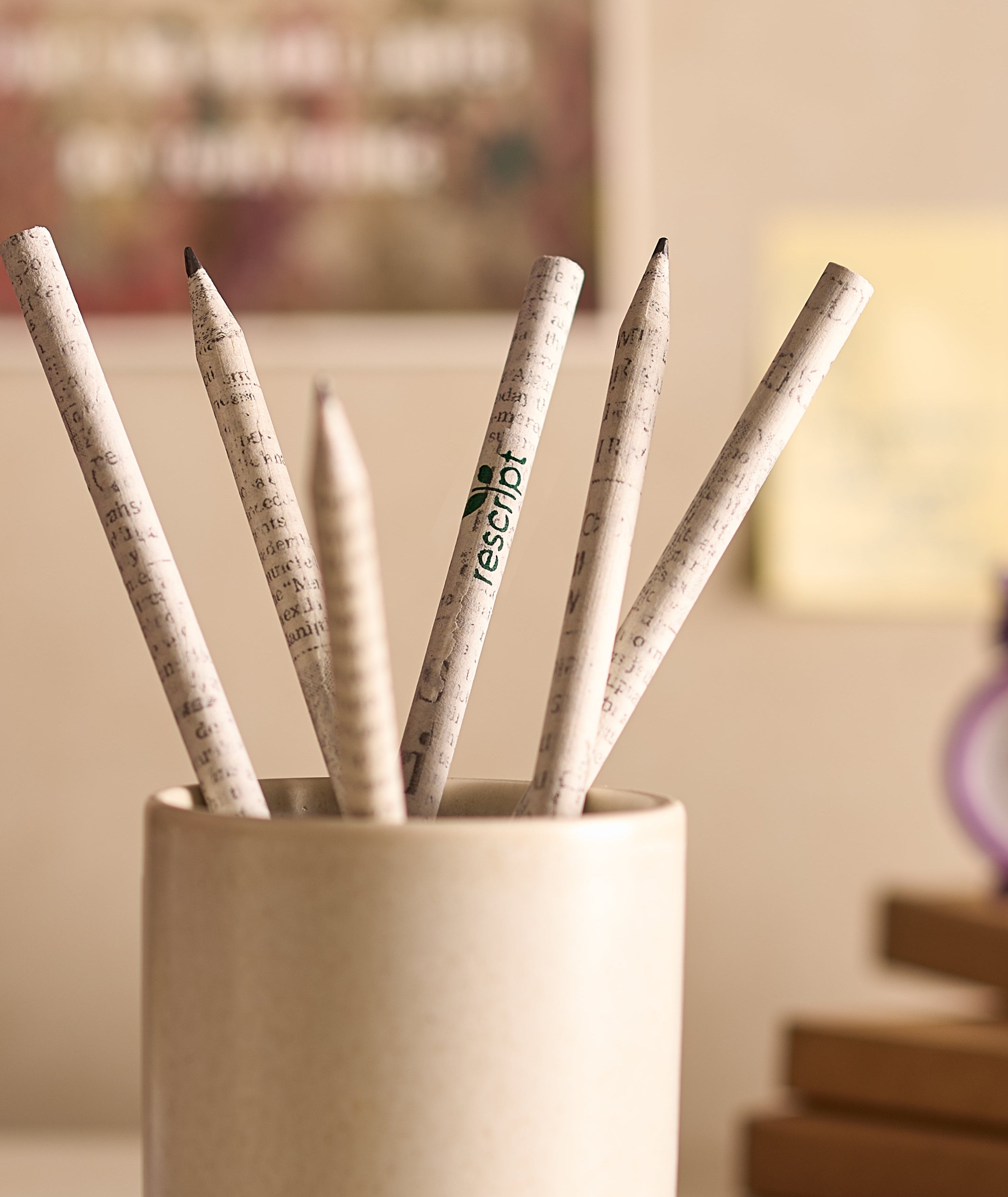 Set of recycled pencils in a holder