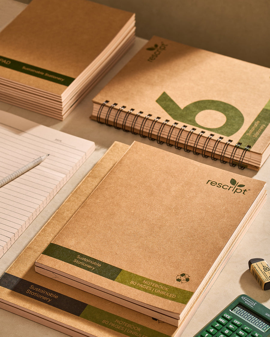 Recycled notebooks and notepads